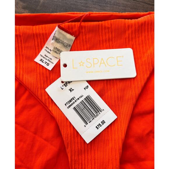 L Space Camacho Ribbed Bikini Bottom Full Coverage Poppy Orange Sz XL - Picture 4 of 6